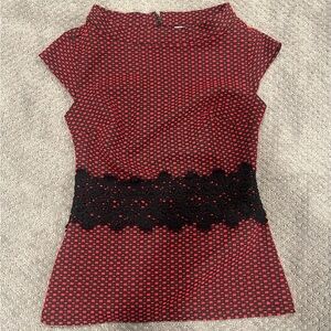 New York & Company Elegant Red and Black Women's Structured Top Size S